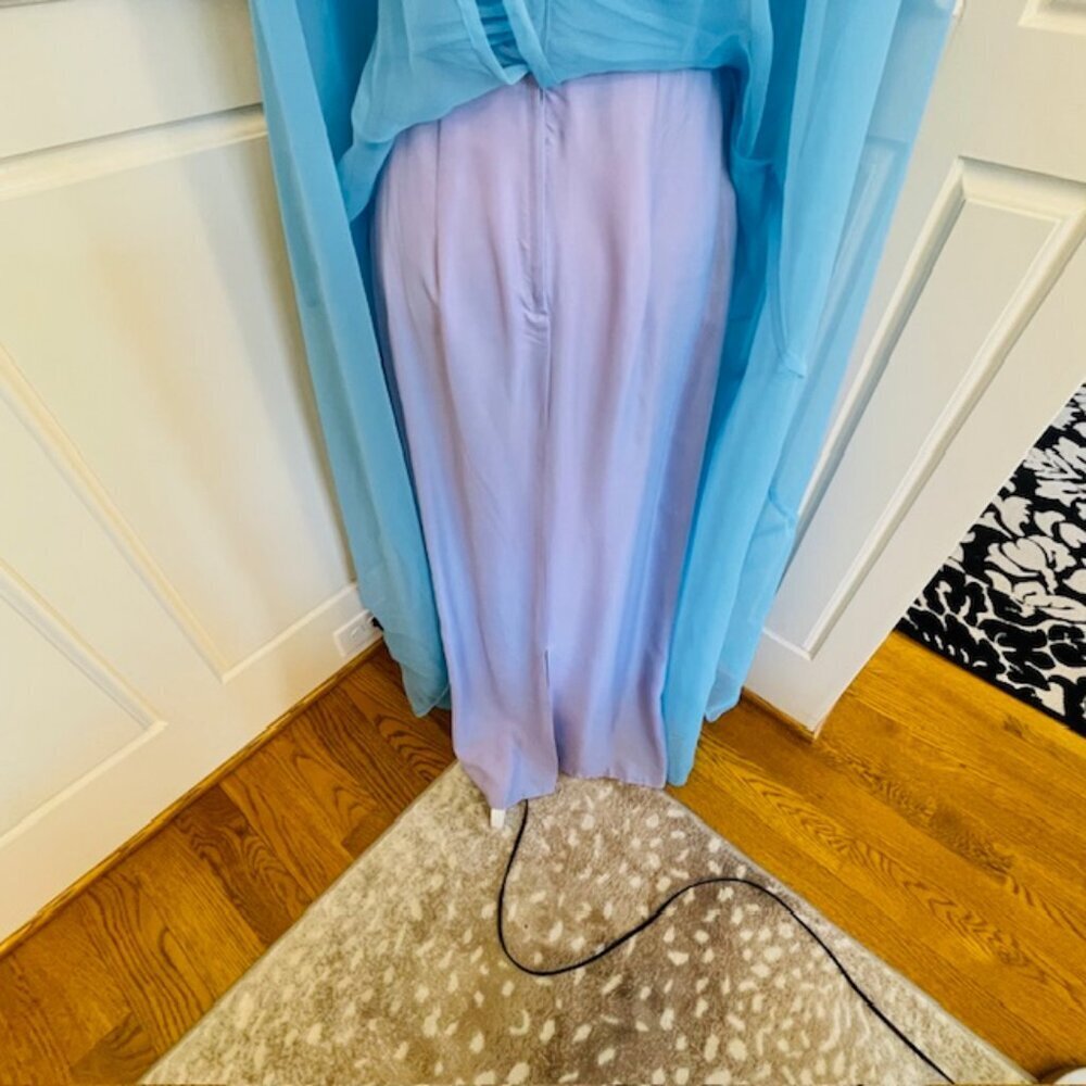 Vintage 70's Grecian Ethereal Chiffon Evening Gown Rhinestone Waist Ice Blue S - Picture 13 of 16